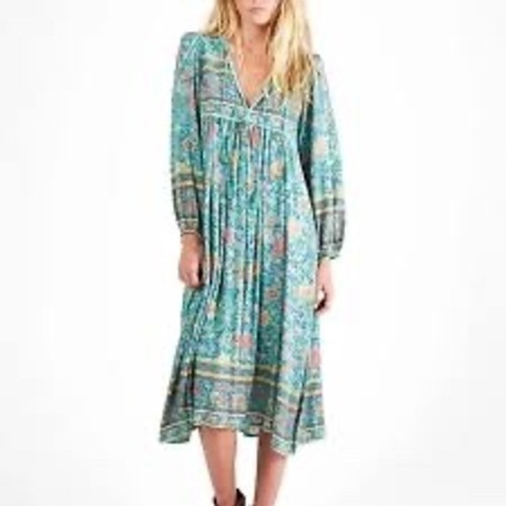 Spell & The Gypsy Collective Folk Town Boho Midi‎ Dress Teal Size S Original